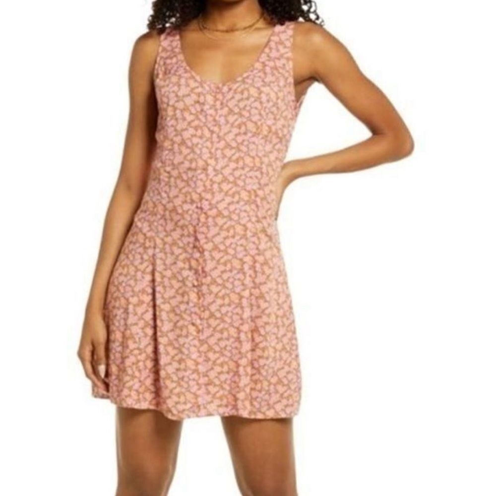 NWT Nordstrom Bp Button Front Allison Dress Tan Pink Floral- Size Medium